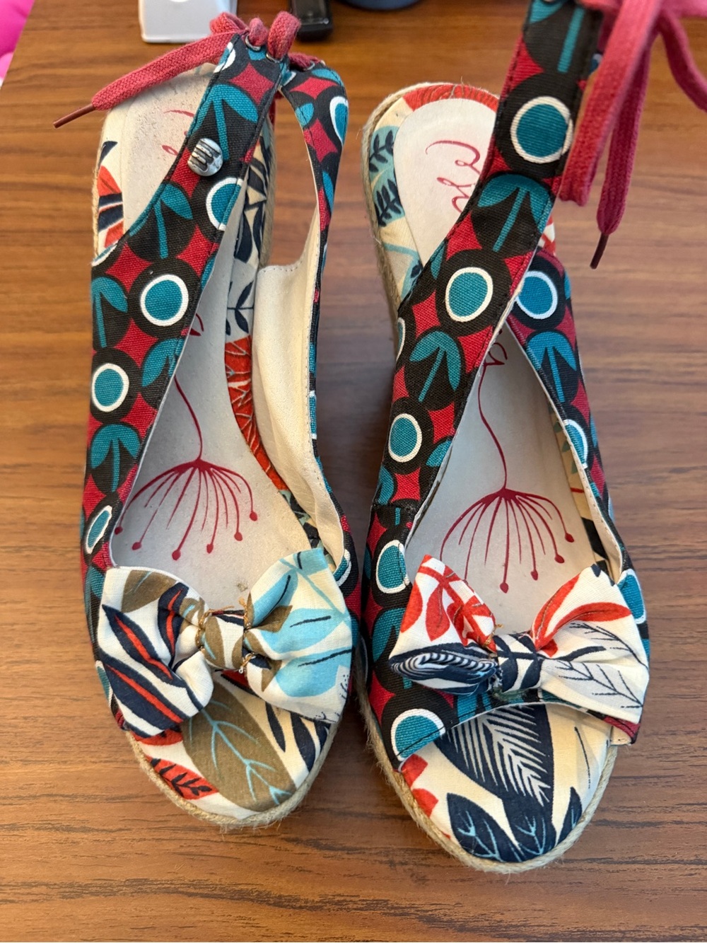 Floral Bow Espadrille Wedge Sandals in Multicolor